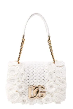 ( New Season ) Dolce & Gabbana DG Girls Knit Tote Bag - White