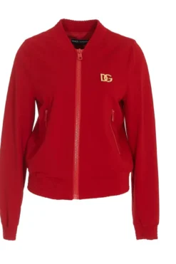 Dolce & Gabbana Logo Plaque Zip-Up Jacket - Red