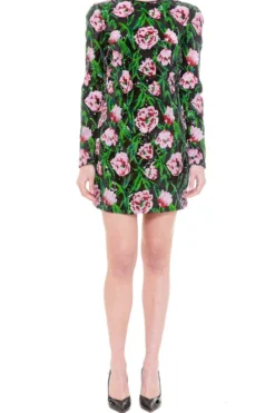 ( New Season ) Dolce & Gabbana Sequin Embellished Long-Sleeved Mini Dress - Multi