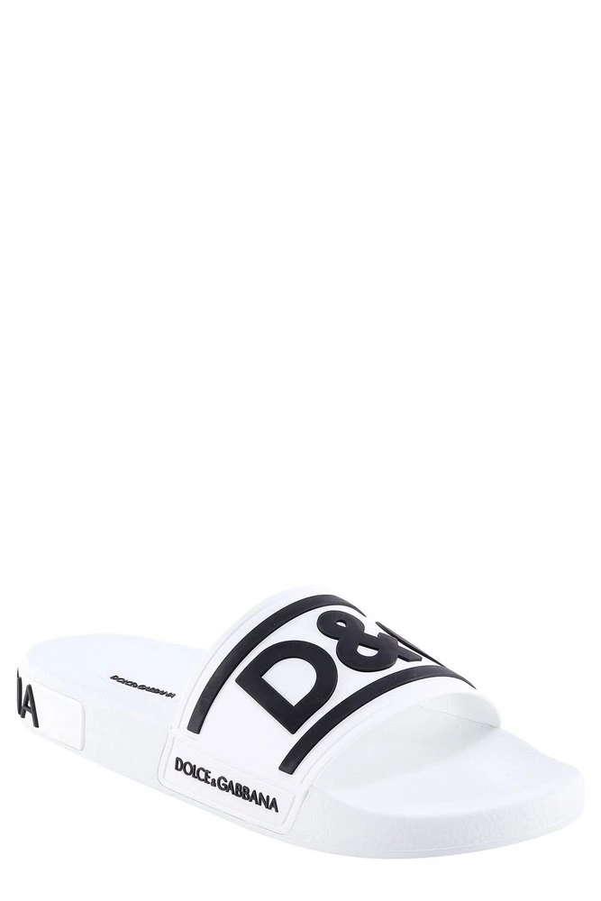 ( New Season ) Dolce & Gabbana Logo Printed Open-Toe Slides - White 2 ( New Season ) Dolce & Gabbana Logo Printed Open-Toe Slides - White - Image 2