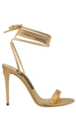 ( New Season ) Dolce & Gabbana Metallic Effect Ankle Strap Sandals - Gold
