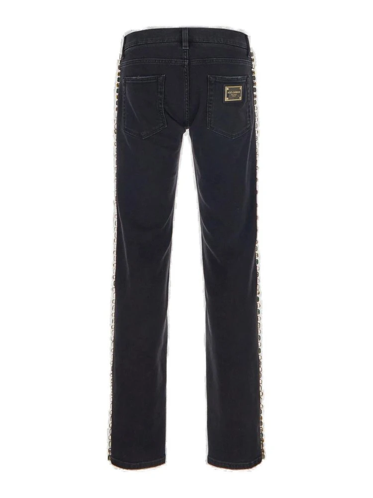 ( New Season ) Dolce & Gabbana Embellished Straight Leg Jeans - Black 2 ( New Season ) Dolce & Gabbana Embellished Straight Leg Jeans - Black - Image 2