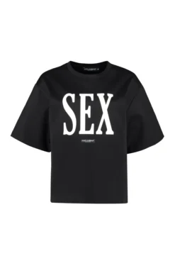 ( New Season ) Dolce & Gabbana Sex Printed Jersey T-Shirt - Black