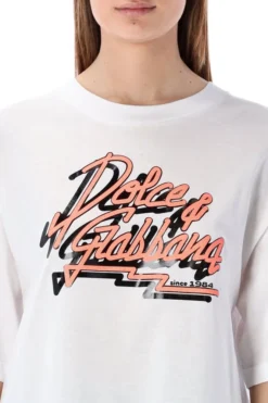 ( New Season ) Dolce & Gabbana Logo Print Crewneck T-Shirt - White -Cheap Vestureo Store 9840ea6970865d0b59d373305a7ae087