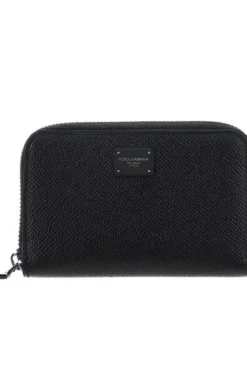 ( New Season ) Dolce & Gabbana Logo Plaque Zip-Around Wallet - Black