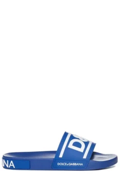 ( New Season ) Dolce & Gabbana DG Logo Embossed Slides - Blue