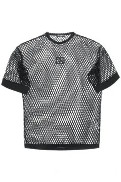( New Season ) Dolce & Gabbana Logo Patch Mesh Crewneck T-Shirt - Black