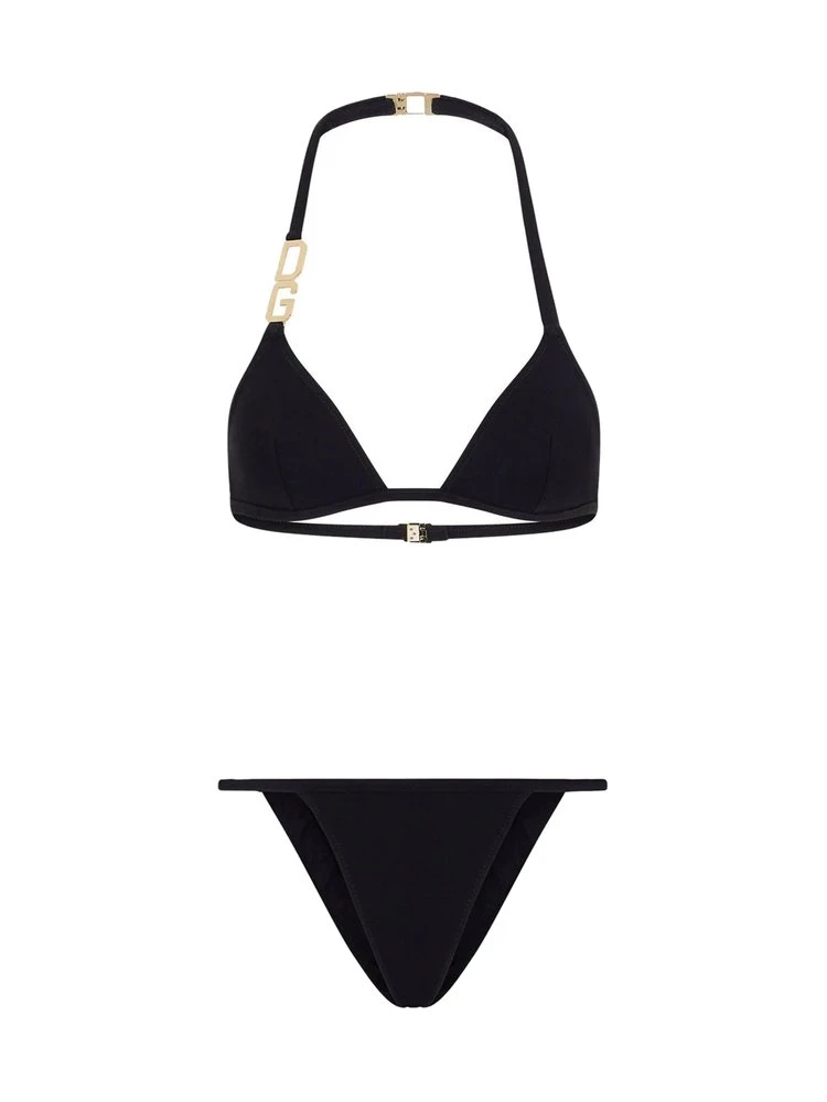 ( New Season ) Dolce & Gabbana DG Plaque Triangle Bikini Set - Black 1 ( New Season ) Dolce & Gabbana DG Plaque Triangle Bikini Set - Black