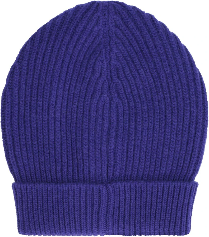 Dolce & Gabbana Logo Patch Rib-Knit Beanie - Blue 2 Dolce & Gabbana Logo Patch Rib-Knit Beanie - Blue - Image 2