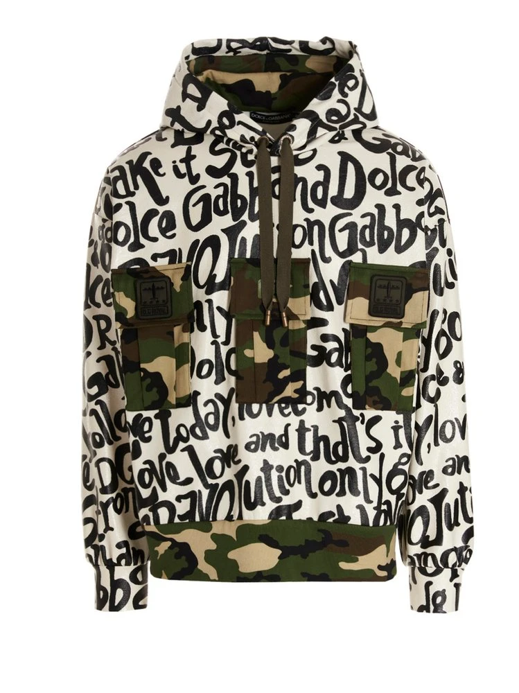 ( New Season ) Dolce & Gabbana Camouflage Print Drawstring Hoodie - Multi 1 ( New Season ) Dolce & Gabbana Camouflage Print Drawstring Hoodie - Multi