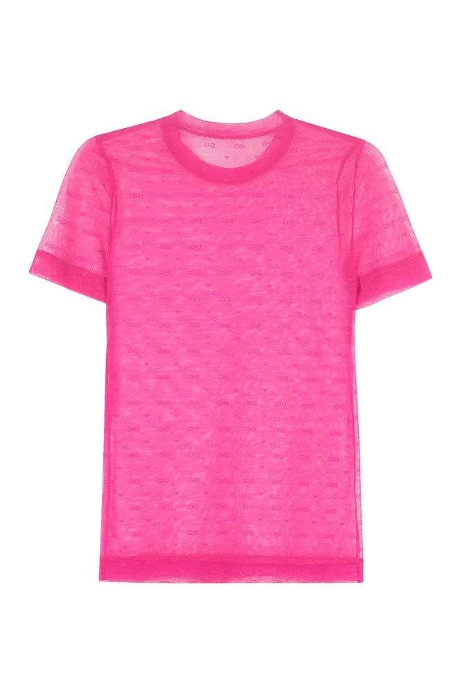 ( New Season ) Dolce & Gabbana Monogram Patterned Mesh T-Shirt - Pink 2 ( New Season ) Dolce & Gabbana Monogram Patterned Mesh T-Shirt - Pink - Image 2
