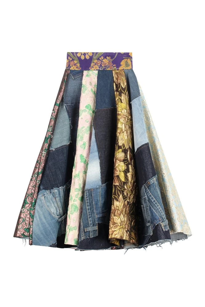 Dolce & Gabbana Patchwork Pleated Flared Skirt - Multi 1 Dolce & Gabbana Patchwork Pleated Flared Skirt - Multi