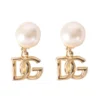 ( New Season ) Dolce & Gabbana Embellished Logo Charm Earrings - Gold