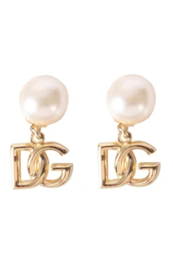 ( New Season ) Dolce & Gabbana Embellished Logo Charm Earrings - Gold