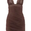 ( New Season ) Dolce & Gabbana Ruched Tulle Mini Dress - Brown