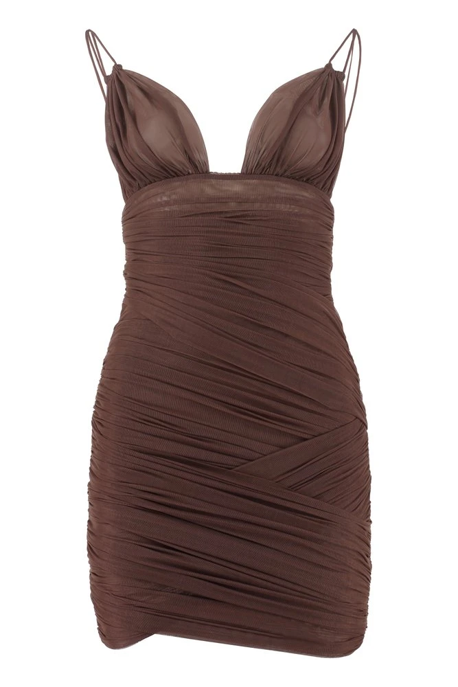 ( New Season ) Dolce & Gabbana Ruched Tulle Mini Dress - Brown 1 ( New Season ) Dolce & Gabbana Ruched Tulle Mini Dress - Brown