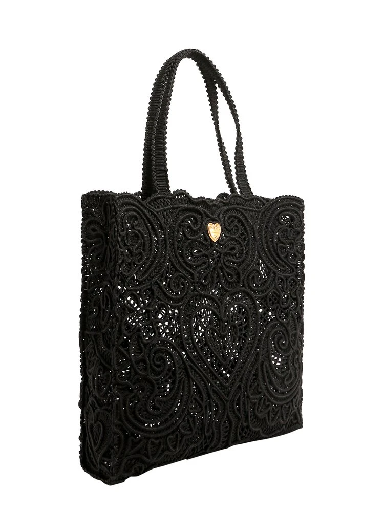 Dolce & Gabbana Beatrica Cordonetto Lace Medium Shopping Bag - Black 3 Dolce & Gabbana Beatrica Cordonetto Lace Medium Shopping Bag - Black - Image 3