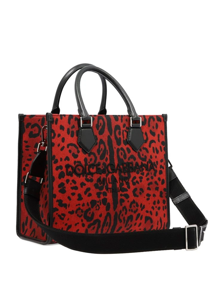 ( New Season ) Dolce & Gabbana Logo Embroidered Animal-Print Medium Tote Bag - Red 3 ( New Season ) Dolce & Gabbana Logo Embroidered Animal-Print Medium Tote Bag - Red - Image 3