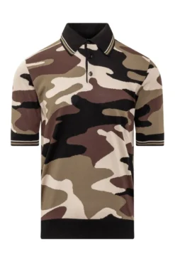 ( New Season ) Dolce & Gabbana Camouflage Intarsia Short-Sleeved Polo Shirt - Multi