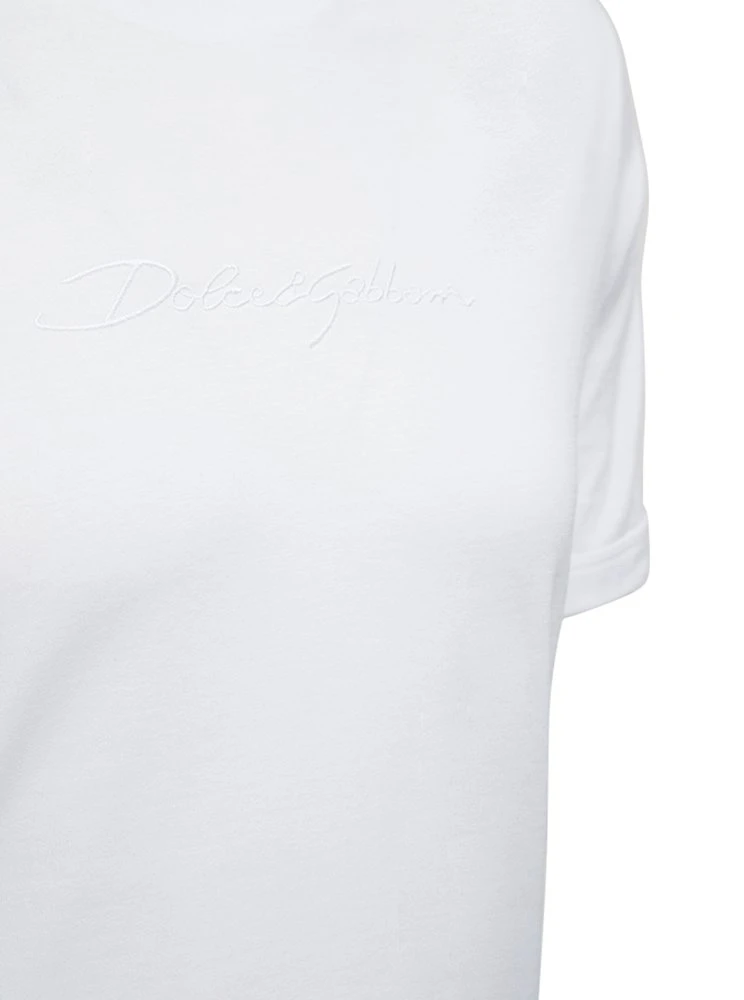 ( New Season ) Dolce & Gabbana Logo Embroidered Crewneck T-Shirt - White 3 ( New Season ) Dolce & Gabbana Logo Embroidered Crewneck T-Shirt - White - Image 3
