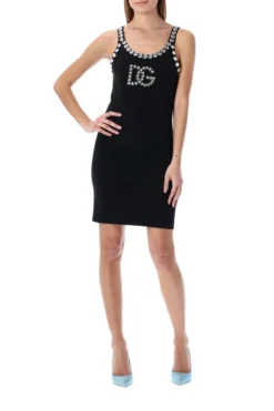 ( New Season ) Dolce & Gabbana Embellished Sleeveless Mini Dress - Black