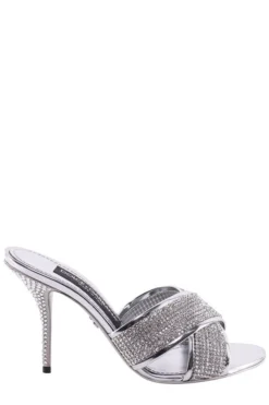 ( New Season ) Dolce & Gabbana Embellished Open Toe Sandals - Silver