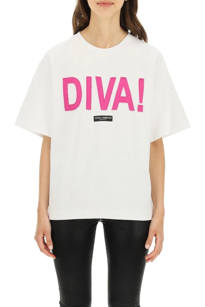 Dolce & Gabbana Diva Patch Jersey T-Shirt - White 2 Dolce & Gabbana Diva Patch Jersey T-Shirt - White - Image 2