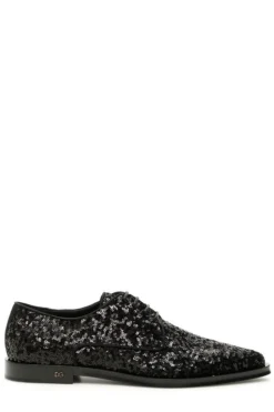 Dolce & Gabbana Sequinned Lace-Up Shoes - Black