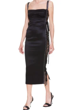 ( New Season ) Dolce & Gabbana Lace-Up Detail Midi Dress - Black -Cheap Vestureo Store a227bc934273afd93d93c7e72d56398b