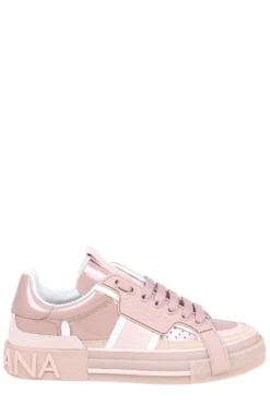 ( New Season ) Dolce & Gabbana Lace-Up Sneakers - Pink