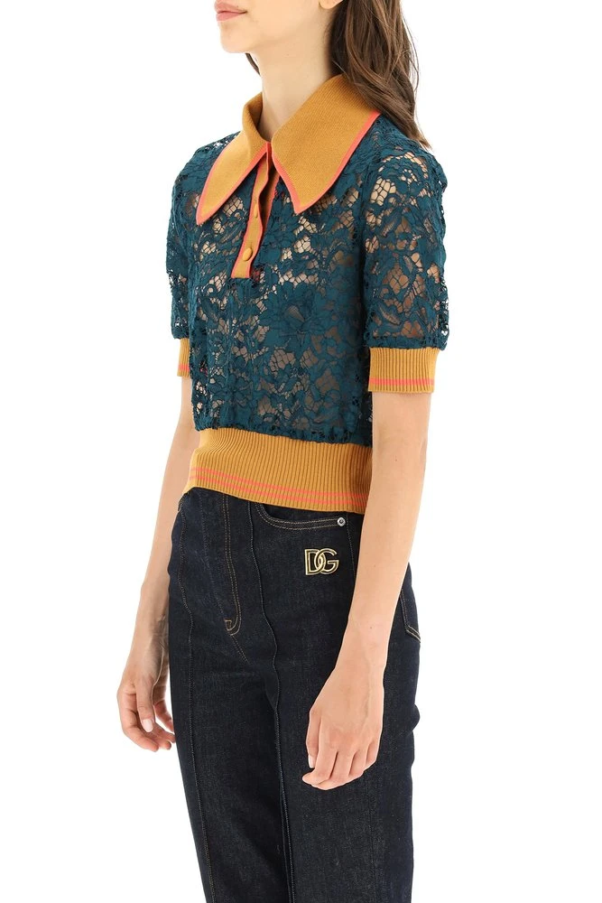 Dolce & Gabbana Lace Panelled Cropped Polo Shirt - Multi 4 Dolce & Gabbana Lace Panelled Cropped Polo Shirt - Multi - Image 4