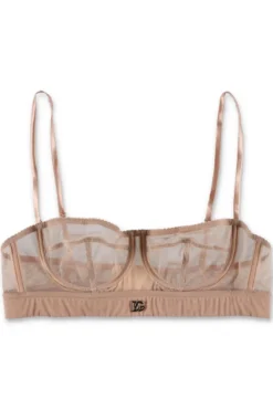 ( New Season ) Dolce & Gabbana DG Logo Tulle Balconette Bra - Multi
