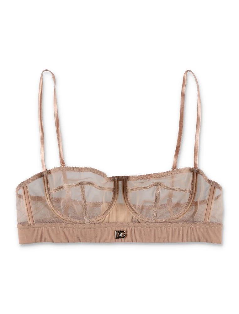 ( New Season ) Dolce & Gabbana DG Logo Tulle Balconette Bra - Multi 1 ( New Season ) Dolce & Gabbana DG Logo Tulle Balconette Bra - Multi