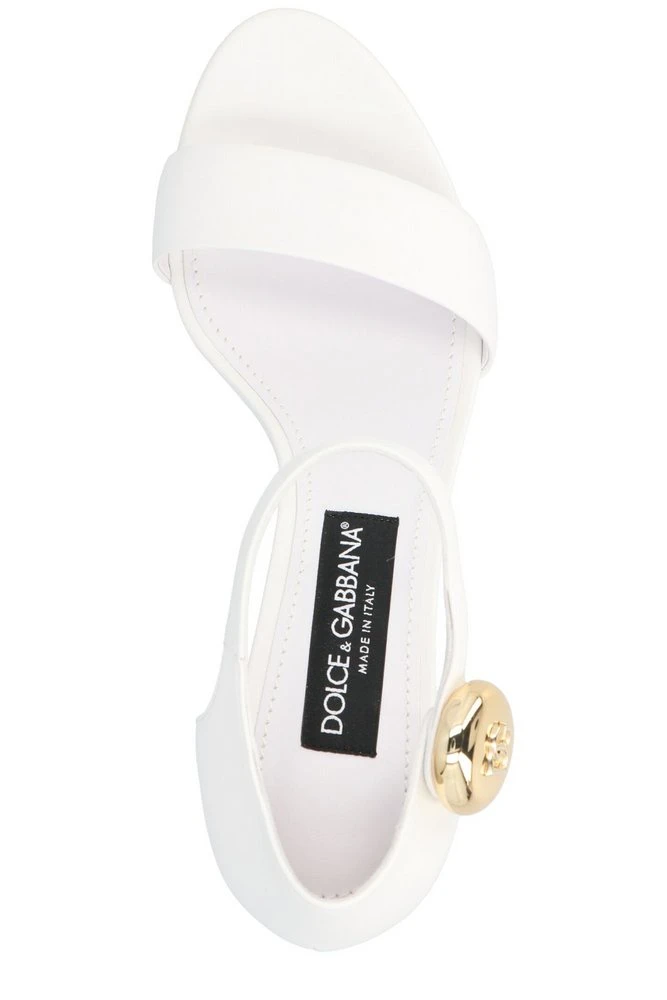 ( New Season ) Dolce & Gabbana Logo Plaque Heeled Sandals - White 3 ( New Season ) Dolce & Gabbana Logo Plaque Heeled Sandals - White - Image 3