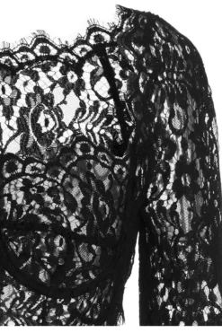 ( New Season ) Dolce & Gabbana Long-Sleeved Cropped Lace Blouse - Black -Cheap Vestureo Store a52edd05ea85d24f7ca955be71563b81