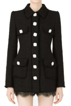 Dolce & Gabbana Tweed Buttoned Jacket - Black -Cheap Vestureo Store a569a8492c411c03a84a791476a966d6