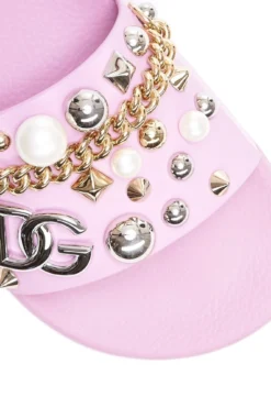 ( New Season ) Dolce & Gabbana Embellished Open Toe Slides - Red -Cheap Vestureo Store a57bd5dc59a03022f4d881f31746db53