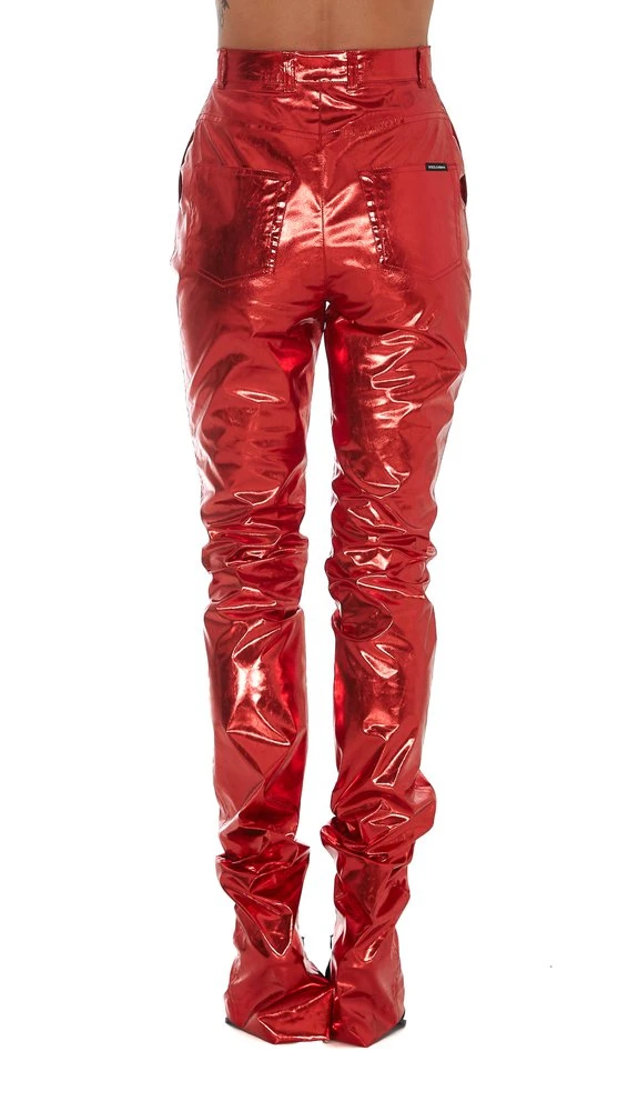 Dolce & Gabbana Metallic Effect Slim-Fit Pants - Red 4 Dolce & Gabbana Metallic Effect Slim-Fit Pants - Red - Image 4