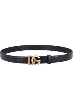 ( New Season ) Dolce & Gabbana Logo Plaque Belt - Black