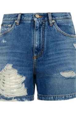 ( New Season ) Dolce & Gabbana Distressed Denim Shorts - Blue
