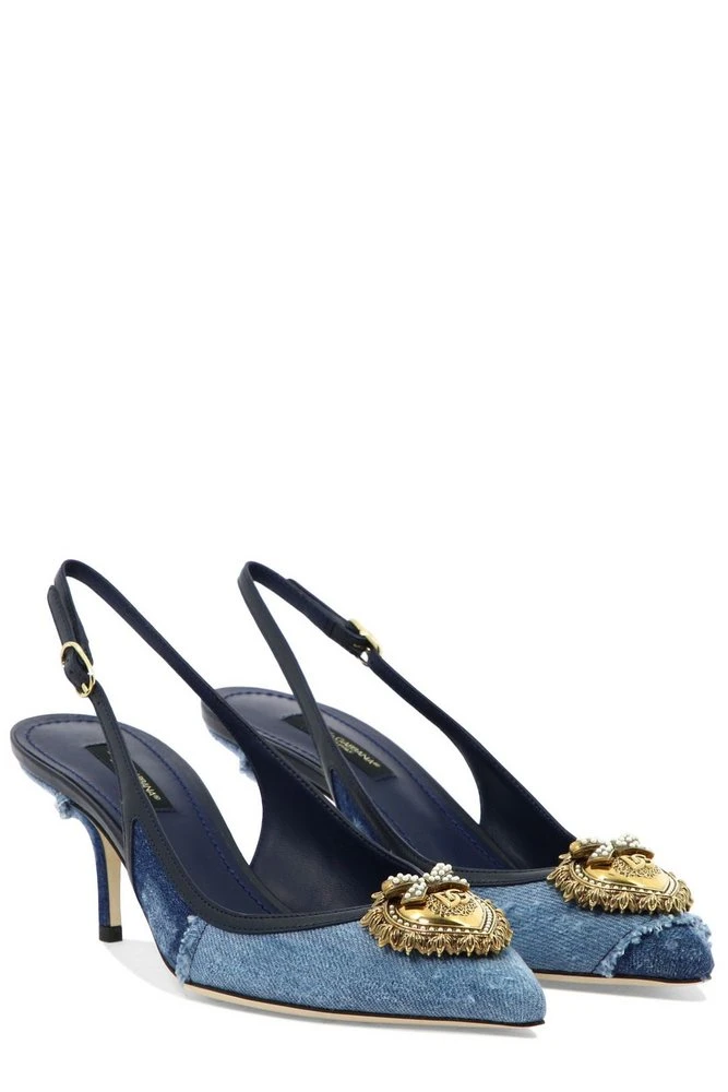 ( New Season ) Dolce & Gabbana Devotion Denim Slingback Pumps - Blue 3 ( New Season ) Dolce & Gabbana Devotion Denim Slingback Pumps - Blue - Image 3