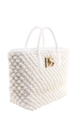( New Season ) Dolce & Gabbana Logo Plaque Woven Tote Bag - White -Cheap Vestureo Store a7f691fcfa135fa8d0532222169089c6