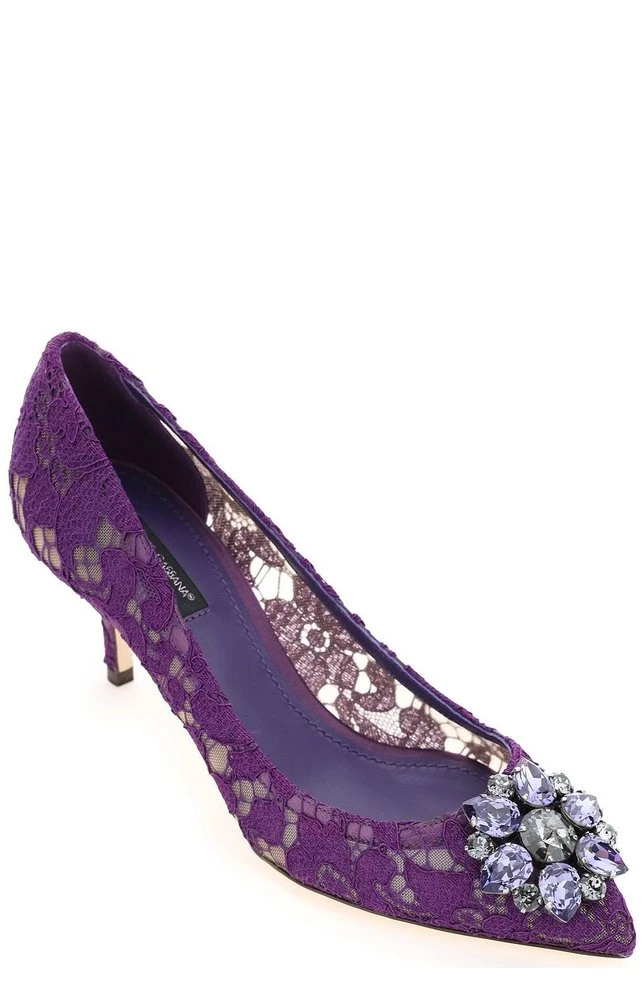 Dolce & Gabbana Taormina Lace Embellished Pumps - Purple 4 Dolce & Gabbana Taormina Lace Embellished Pumps - Purple - Image 4