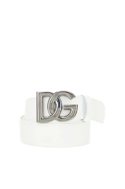 ( New Season ) Dolce & Gabbana DG Logo Buckle Belt - White