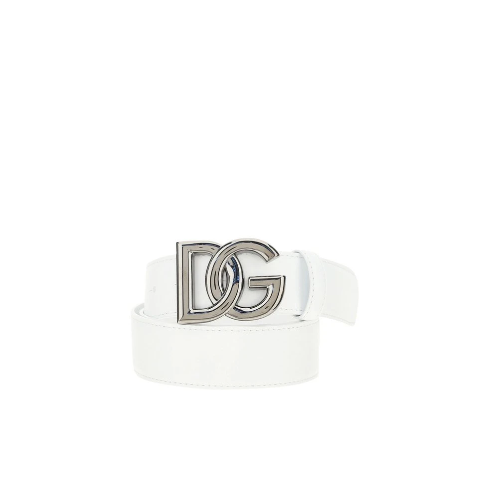 ( New Season ) Dolce & Gabbana DG Logo Buckle Belt - White 1 ( New Season ) Dolce & Gabbana DG Logo Buckle Belt - White