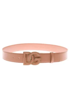 ( New Season ) Dolce & Gabbana DG Logo Plaque Buckle Belt - Pink