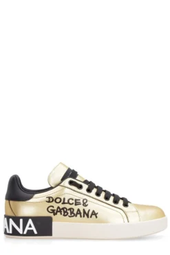 ( New Season ) Dolce & Gabbana Portofino Lace-Up Sneakers - Gold