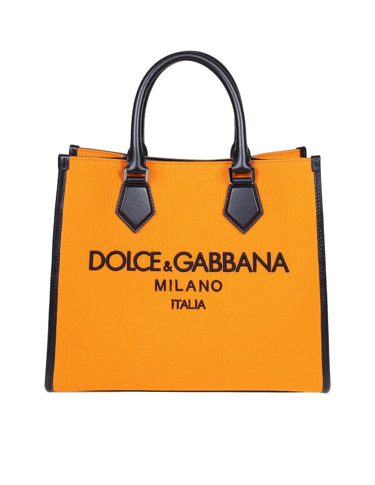 ( New Season ) Dolce & Gabbana Logo Embroidered Small Shopper Bag - Orange 1 ( New Season ) Dolce & Gabbana Logo Embroidered Small Shopper Bag - Orange