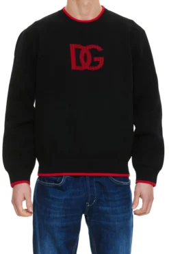 ( New Season ) Dolce & Gabbana DG Logo Jacquard Sweatshirt - Black