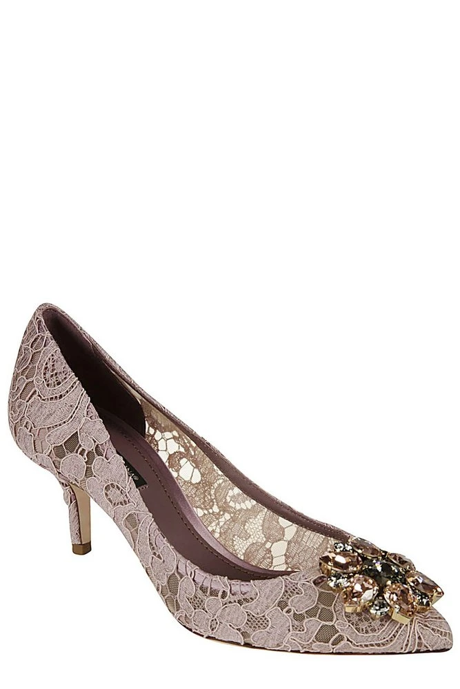 Dolce & Gabbana Taormina Lace Embellished Pumps - Pink 2 Dolce & Gabbana Taormina Lace Embellished Pumps - Pink - Image 2